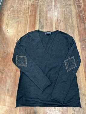 Zadig & Voltaire Vintage Cobalt V‑Neck Nosfa Patch Sweater with Diamond Elbows